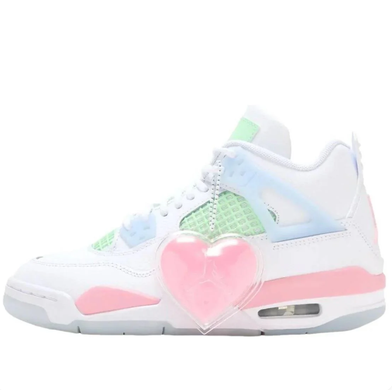 Air Jordan 4 Sneakers in White, Mint Green & Pastel Pink