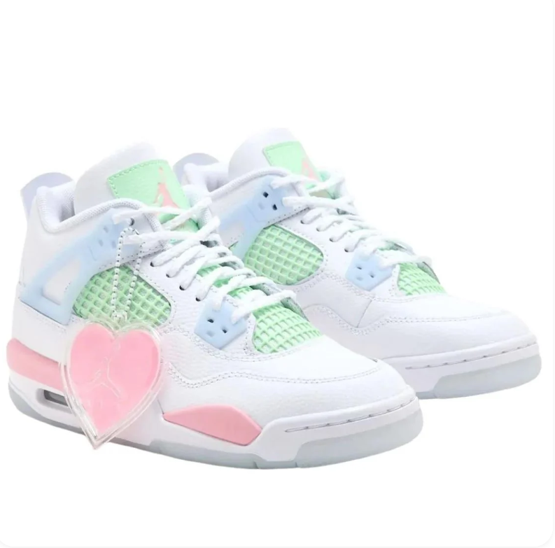 Air Jordan 4 Sneakers in White, Mint Green & Pastel Pink
