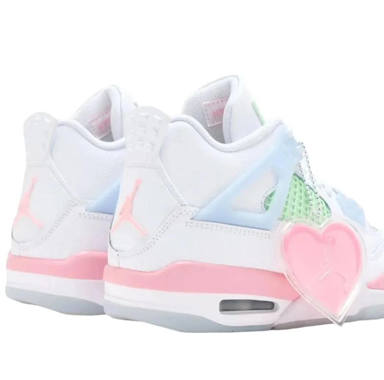 Air Jordan 4 Sneakers in White, Mint Green & Pastel Pink