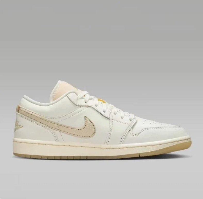 Air Jordan 1 Low Sneakers in White & Cream with Gum-Colored Soles
