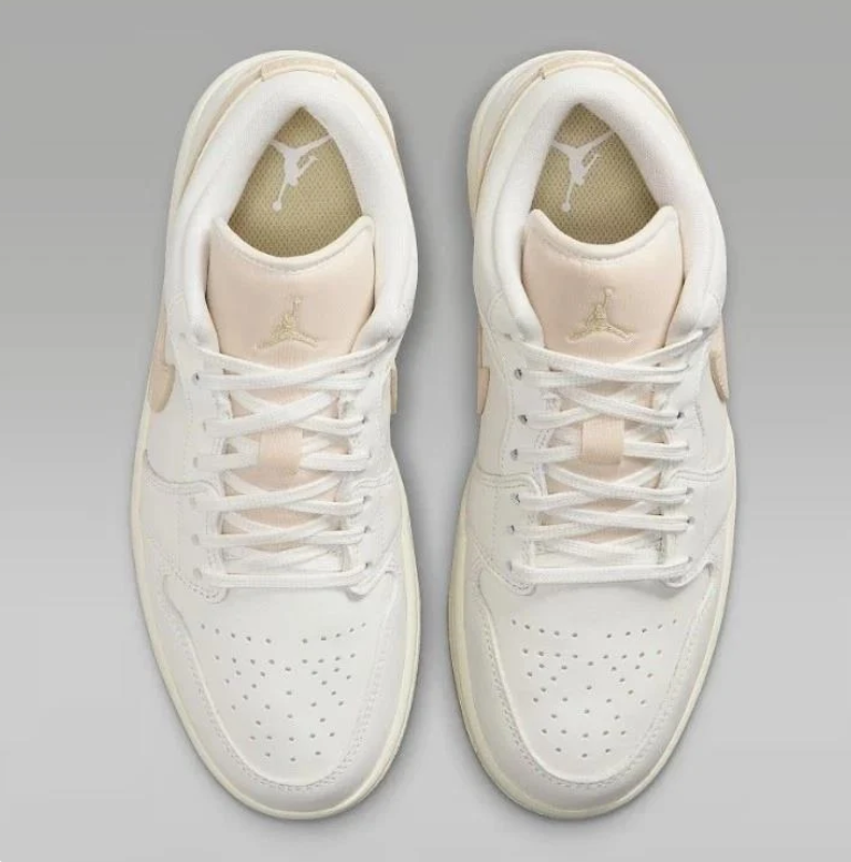 Air Jordan 1 Low Sneakers in White & Cream with Gum-Colored Soles