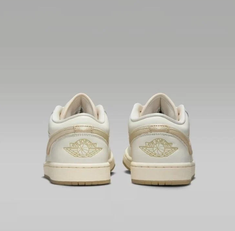 Air Jordan 1 Low Sneakers in White & Cream with Gum-Colored Soles