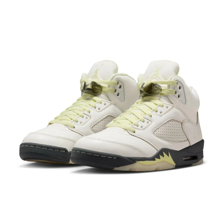 Air Jordan 5 Sneakers in Cream, Black & Pale Yellow