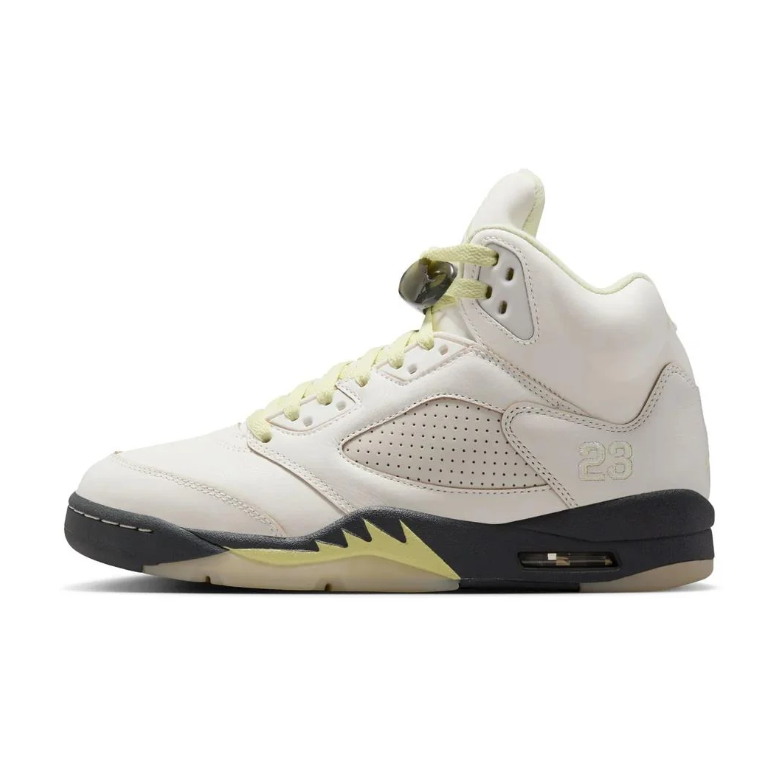Air Jordan 5 Sneakers in Cream, Black & Pale Yellow