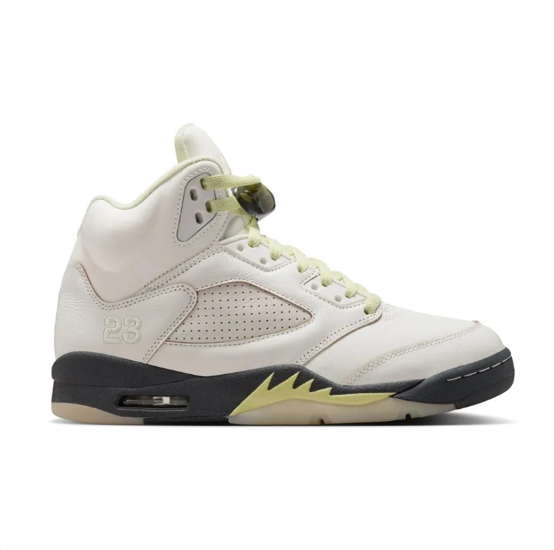 Air Jordan 5 Sneakers in Cream, Black & Pale Yellow