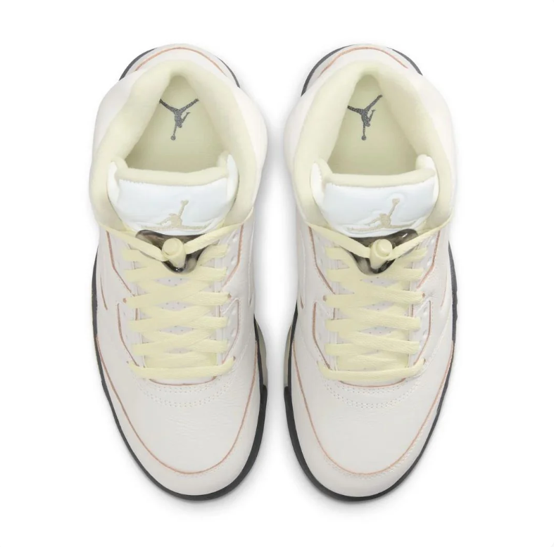 Air Jordan 5 Sneakers in Cream, Black & Pale Yellow