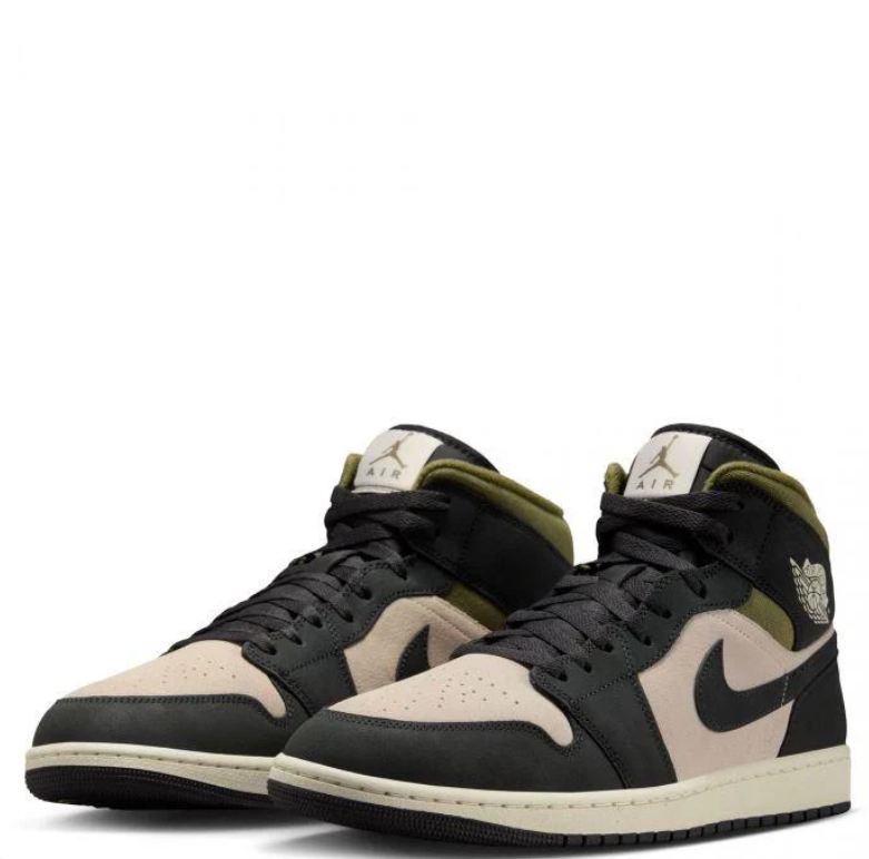 Air Jordan 1 Mid Sneakers in Black, Beige & Olive