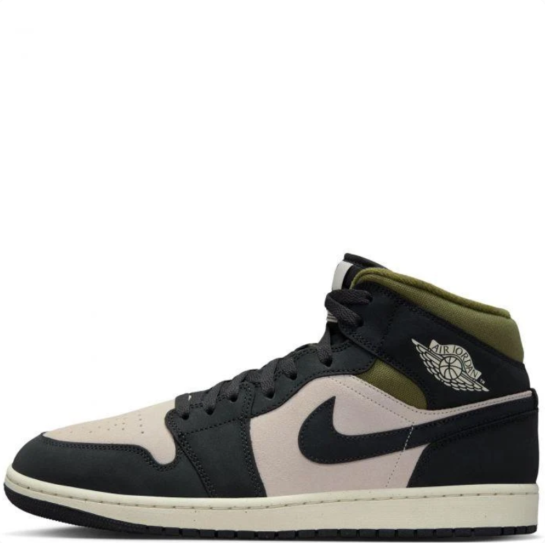 Air Jordan 1 Mid Sneakers in Black, Beige & Olive