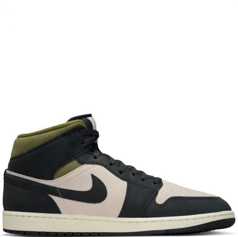 Air Jordan 1 Mid Sneakers in Black, Beige & Olive