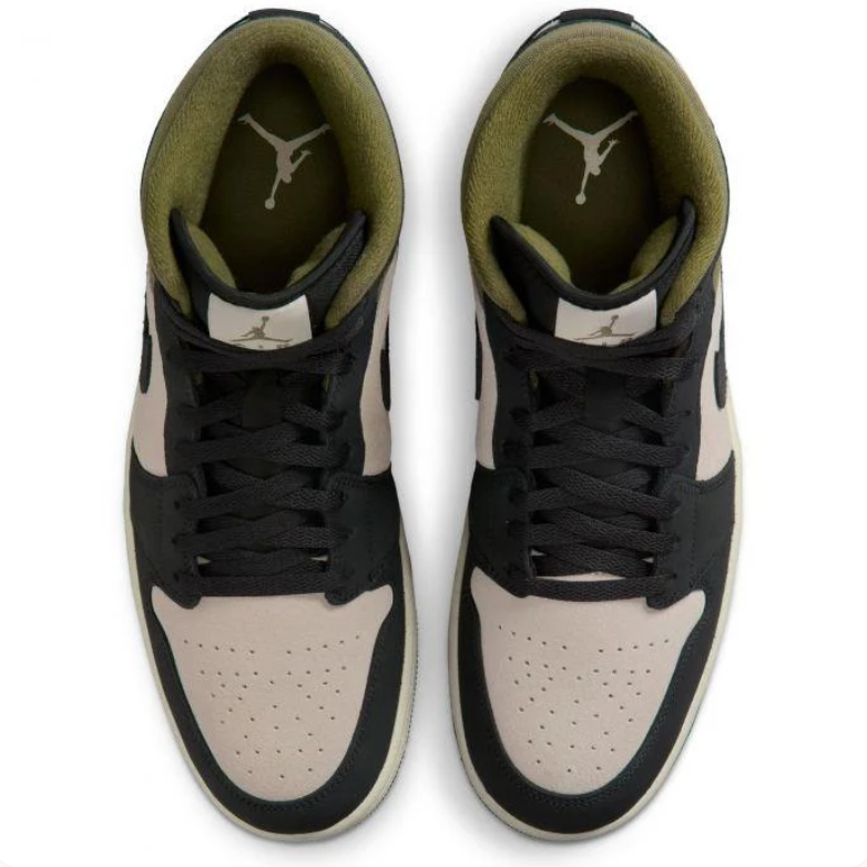 Air Jordan 1 Mid Sneakers in Black, Beige & Olive
