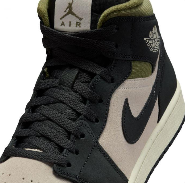 Air Jordan 1 Mid Sneakers in Black, Beige & Olive