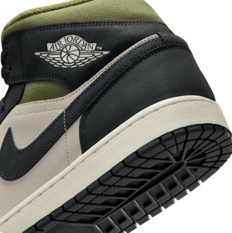 Air Jordan 1 Mid Sneakers in Black, Beige & Olive