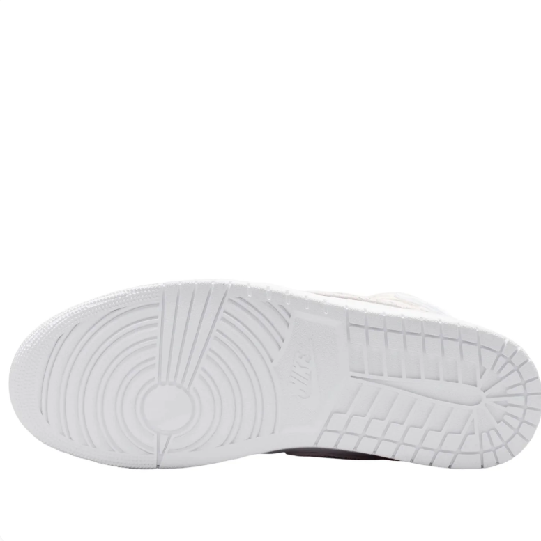 Air Jordan 1 Mid Sneakers in White with Metallic Silver Accents