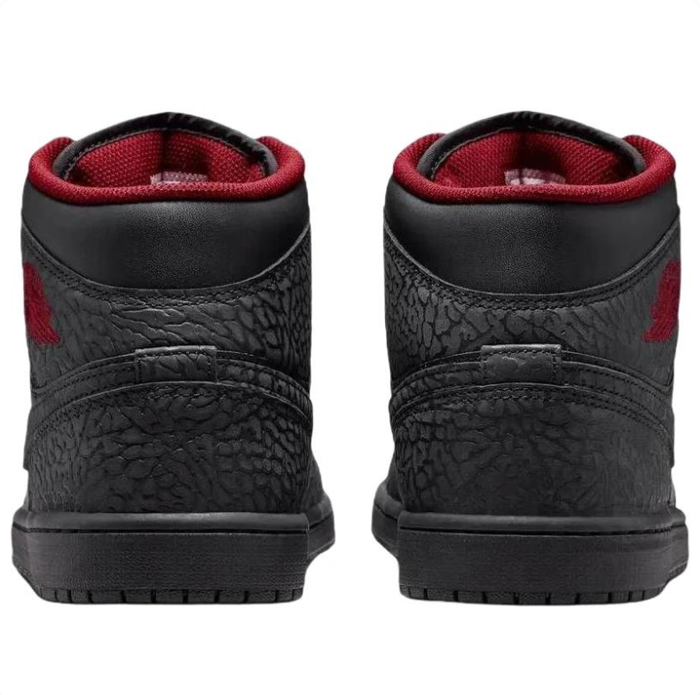 Air Jordan 1 Mid Sneakers in Black & Red with Elephant-Print Detailing
