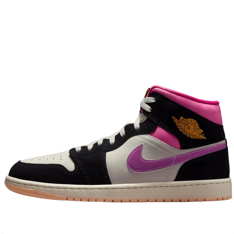 Air Jordan 1 Mid Sneakers in Black, Cream & Pink