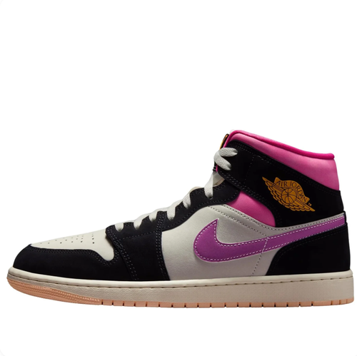 Air Jordan 1 Mid Sneakers in Black, Cream & Pink