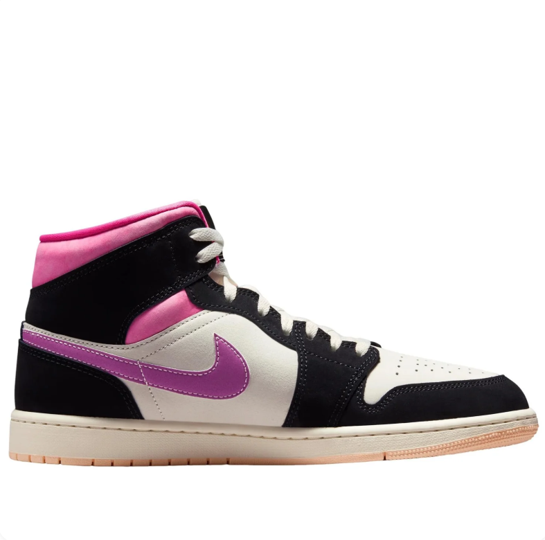 Air Jordan 1 Mid Sneakers in Black, Cream & Pink