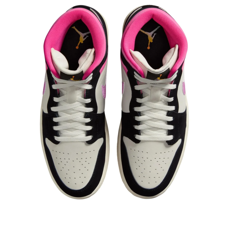 Air Jordan 1 Mid Sneakers in Black, Cream & Pink