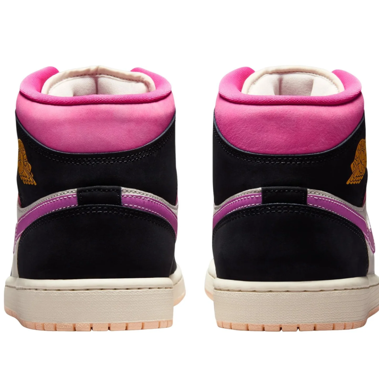 Air Jordan 1 Mid Sneakers in Black, Cream & Pink