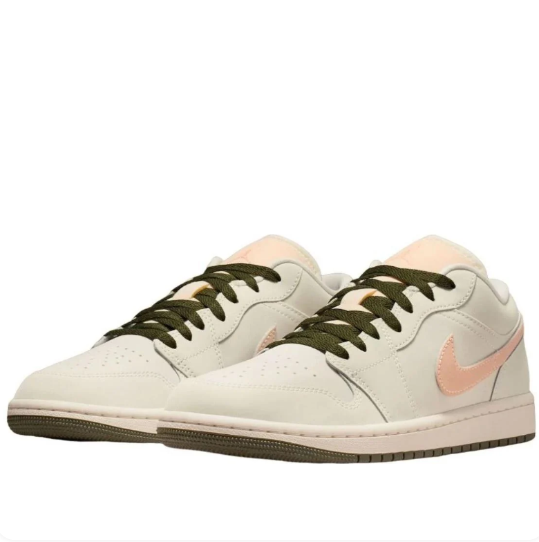 Air Jordan 1 Low Sneakers in Cream, Peach Pink & Olive