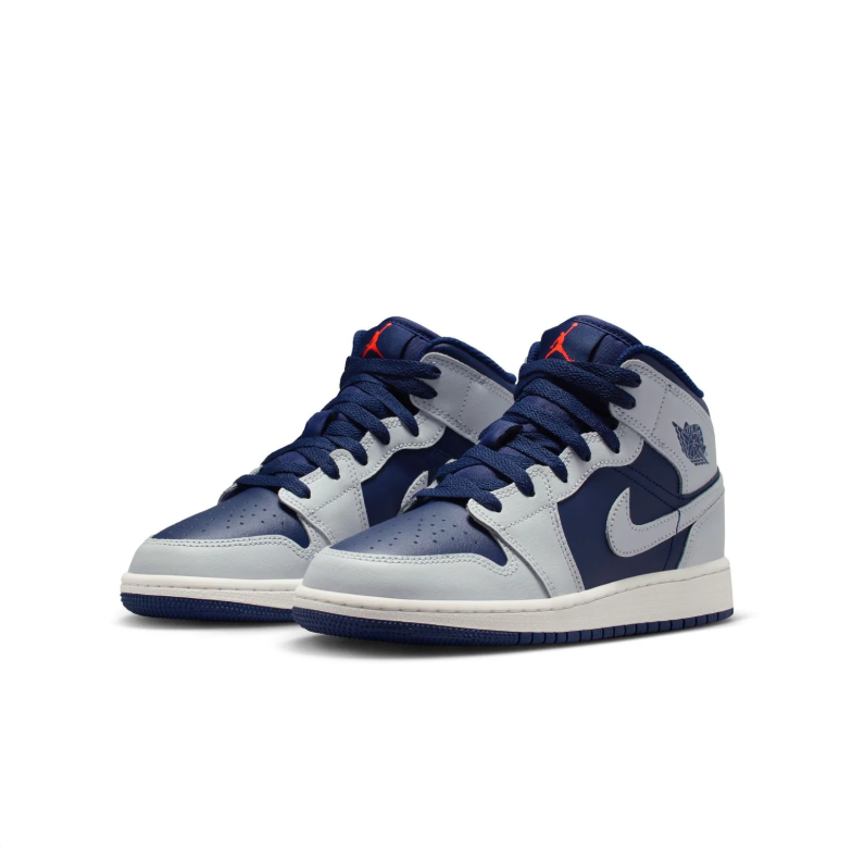 Air Jordan 1 Mid Sneakers in Navy Blue & Light Grey