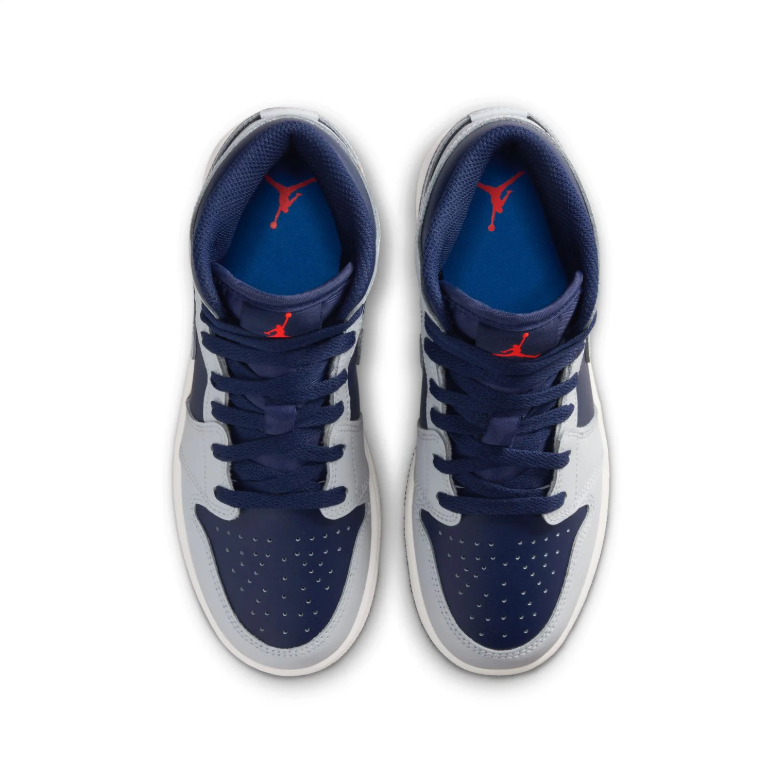 Air Jordan 1 Mid Sneakers in Navy Blue & Light Grey