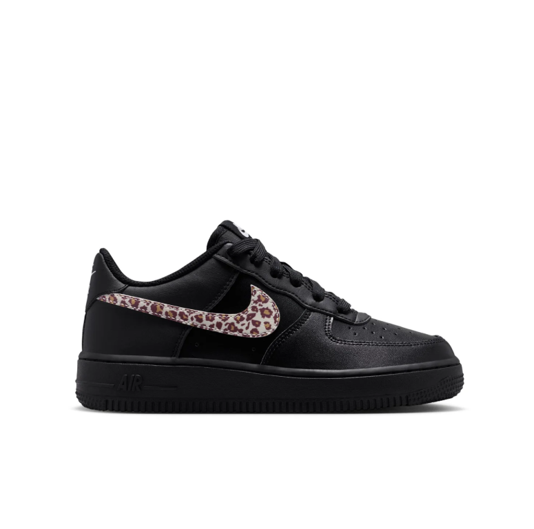 Nike Air Force 1 Low Sneakers in Black with Leopard-Print Swooshes