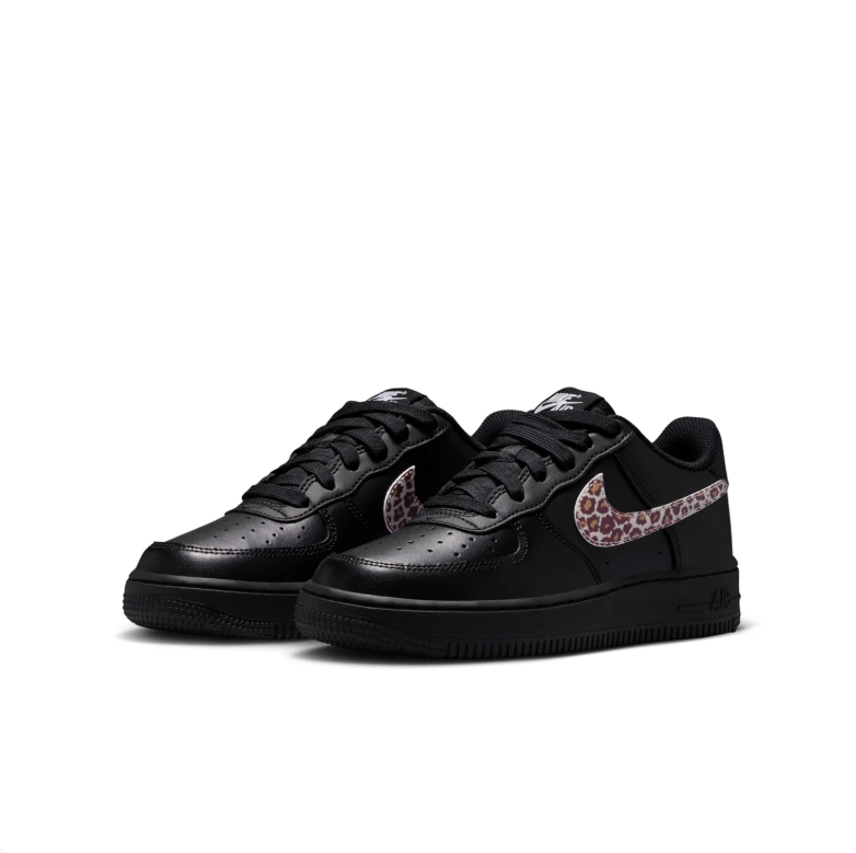 Nike Air Force 1 Low Sneakers in Black with Leopard-Print Swooshes