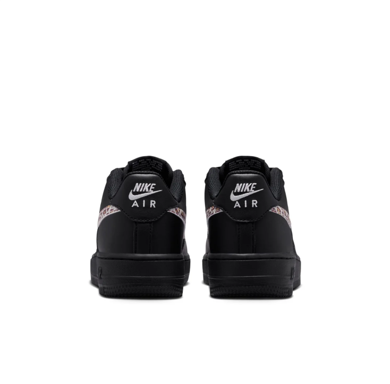 Nike Air Force 1 Low Sneakers in Black with Leopard-Print Swooshes