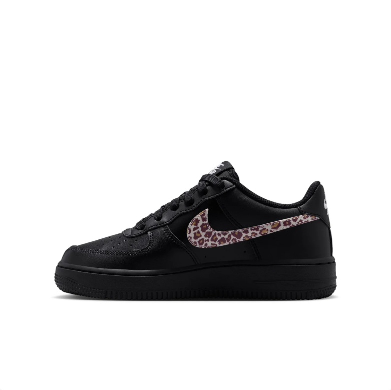 Nike Air Force 1 Low Sneakers in Black with Leopard-Print Swooshes