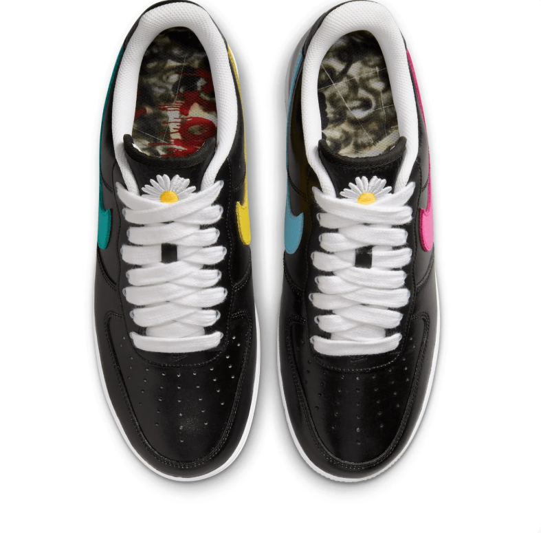 Nike Air Force 1 Low Sneakers – Black with Multicolor Swooshes & Daisy Details